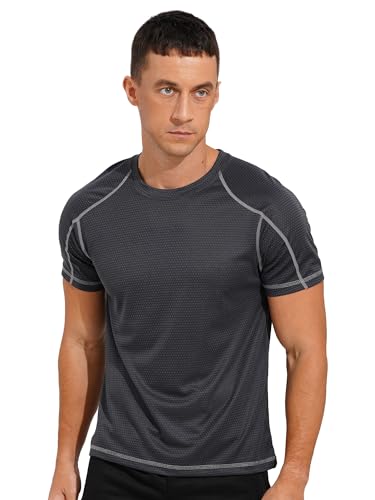 TTAO Men's Rash Guard Swim Shirt Short Sleeve UV Shirt Athletic Workout Quick Dry Ice-Silk T-Shirt Dark Grey 6X-Large
