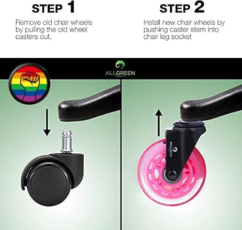 Allgreen Gaming Chair Wheels & Office Chair Caster Wheels 5 Pcs Replacement Set Casters Heavy Duty Easy Installation And Universal Fit Smooth Rollerblade Swivel Glider-Safe For All Floors (Pink) #TOP1