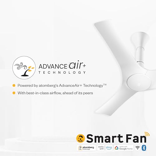 Image of atomberg Aris Starlight Smart 900mm BLDC Ceiling Fan |BEE 5 Star|Advance Air+ Technology| Silent Operation | Award Winning Design | LED Underlight | Free Installation | 5 Year Warranty (Marble White)