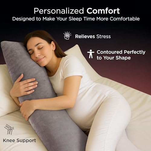 Image of Dr Trust USA 398 Yawnicorn Long Large Cuddle Pillow for Sleeping and Pregnancy, Microfibre Body Side Pillow for Hugging, Relaxing, Washable with Premium Velvet Cover-53x16 Inches (Grey)