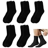 SMYJDMM Black Fluffy Socks, 5 Pairs/10 Pcs Plush Coral Fleece Socks, Winter Warm Thick Soft Fuzzy Socks for Women & Men, Cozy Fleece Slipper Socks for Sleeping/Home