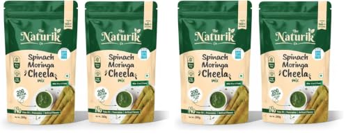 Image of The Naturik Co Chilla Mix | Spinach Moringa Cheela Mix | No Maida No Palm Oil High Protein Gluten Free & Fiber Rich Breakfast | 200g Ready to Cook Chila /Dosa Mix | Lentils & Millets Moong dal Chilla