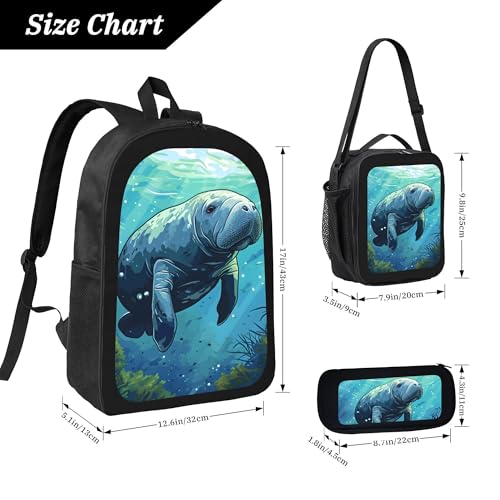 Cute Animal Cartoon Walrus 3 Pcs 17 Inches Backpack Set with Insulated Lunch Bag And Pencil Pouch Large Back Pack for Men Women Lunchbox Pencil Case Waterproof Backpacks Lunch Box 3 Piece Daypacks4
