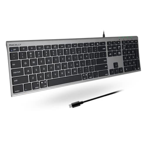 Macally Usb C Keyboard For Mac - Elegantly Designed For Apple Keyboard Wired With Type C - For Macbook Pro/Air, Imac, Ipad - Slim Keyboard Usb C With 110 Scissor Keys And 20 Shortcuts - Space Gray #TOP12