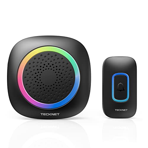 TECKNET Wireless Doorbell, Battery Powered Doorbell with RGB Light, IP66 Waterproof Portable Cordless Door Chime Kit, 1300 Feet Wireless Range, 60 Chimes & 5 Level Volume with 4.5 Year Battery Life