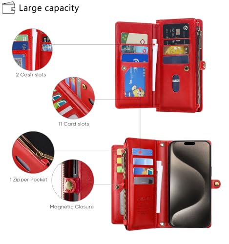 MInCYB for iPhone Air Wallet Case, [Compatible with Magsafe] [Magnetic Detachable] [RFID Blocking] PU Leather Case with Card Holder & Crossbody Strap for Women Men, Red by MInCYB - Used condition - Image 3