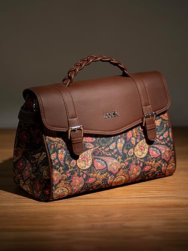 Image of ZOUK Heritage Satchel Bag - Gwalior Weaves | Jute | Vegan Leather Handcrafted With Detachable Sling Strap