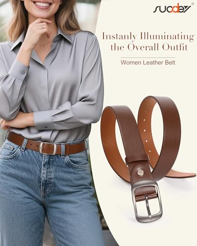 Image of Fashion Women Leather Belts for Jeans Designer Belts for Dress Pants with Gold Double O-Ring Buckle