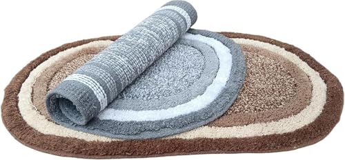 Image of My Home Cotton Door Bath Mat Super Soft Non Slip Mats for Bathroom, Door,Large, Pack of 2 (Brown Grey)
