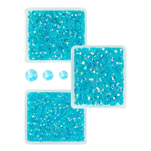 qiipii 3mm 4mm 5mm Teal Blue AB Resin Rhinestones for Crafting Turquoise Blue AB Flatback Jelly Stones Bulk SS10 SS16 SS20 Non-Hotfix Diamonds Gems for Nails Face Eyes Makeup Mugs Tumblers DIY Crafts