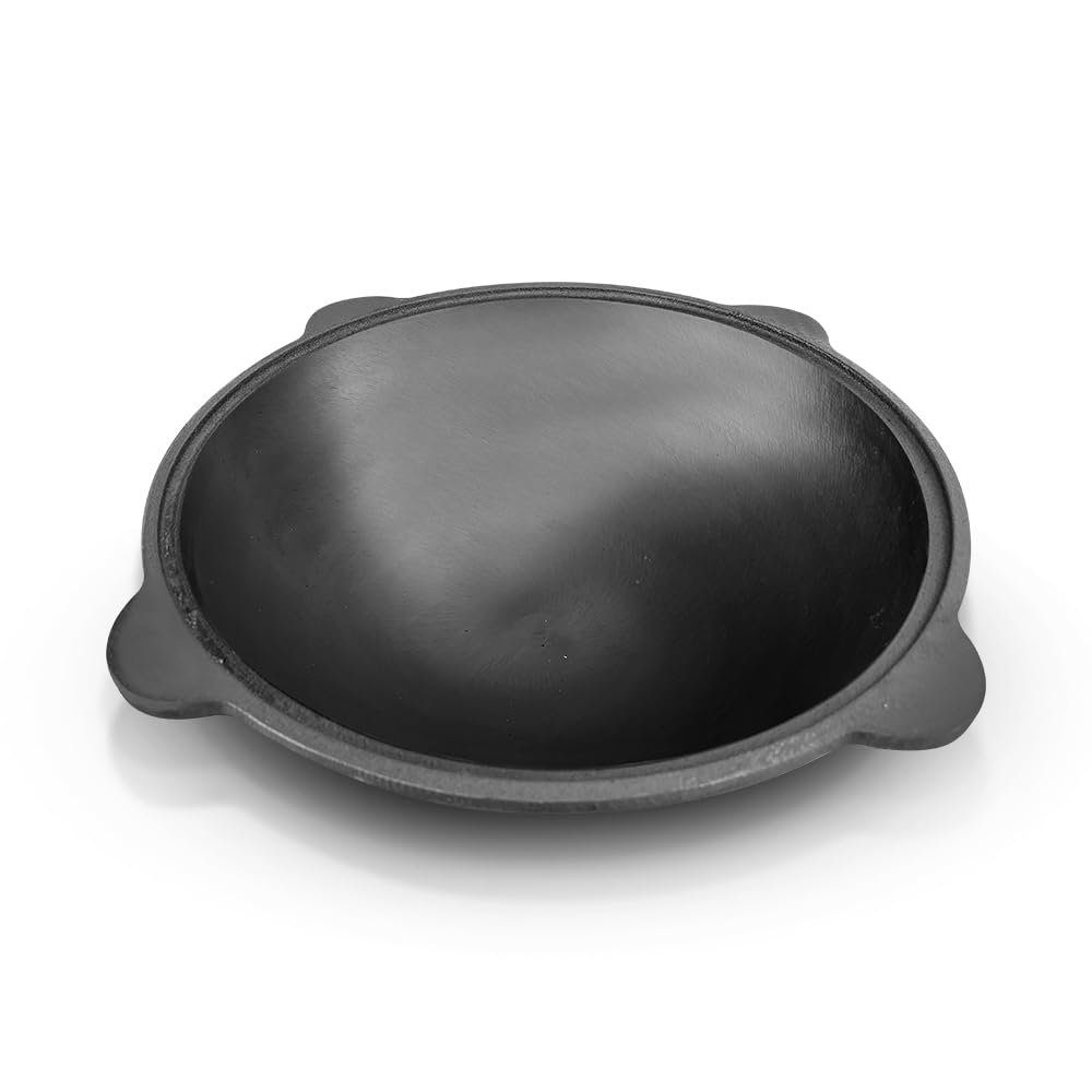 Wok Kazan Gietijzeren 10 l (ronde bodem), met schuimspaan, Namangan, Uzbek, Kazbek, Kazbek, Azië, wokpan, pan, pan met aluminium deksel, grillwok, gietijzeren wokpan