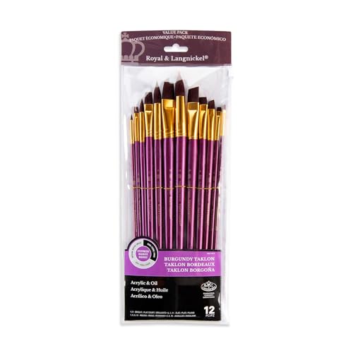 Royal Brush Manufacturing Royal and Langnickel Zip N' Close 12-Piece Brush Set, Firm Burgundy Taklon, Assorted
