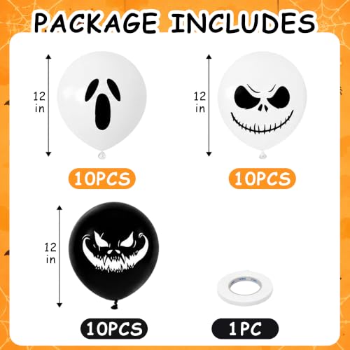 Image of Halloween Balloons Black White Skull Halloween Scary Night Party Decoration | 12in Black White Ghost Skull & Jack O Lantern Balloons for Halloween Skeleton Trick or Treat Horror Haunted House Decorations