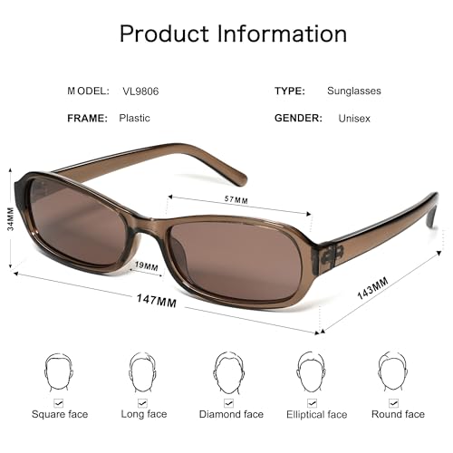 VANLINKER Retro Rectangle Polarized Sunglasses for Women Men Small 90s Style Vintage Trendy Rectangular Sun Glasses VL98064