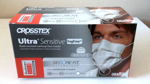crosstex cr-gcfcxsf ultra sensitive fogfree earloop mask white pack of 40