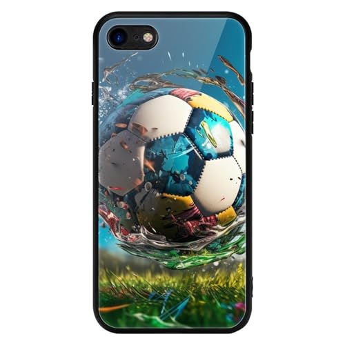 CRIVOTA for iPhone 7/8 Case - All-New Colorful Football Design, Glass Back + TPU Inner Shell, Military-Grade Dual Protection, Bare-Hand Feel, Cell Phone Cases for Men Women
