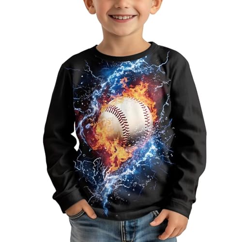 Long Sleeve Shirts for Boys Football Graphic Tops Casual Round Neck Tees 3-16 Years - Main Image