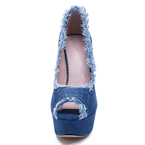 MAVMAX Women's Denim Peep Toe Platform High Heel Stilettos Pumps3