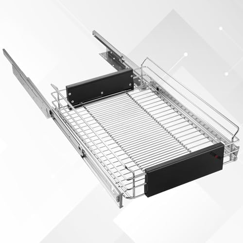 Expandable Pull Out Cabinet Organizer, Slide Out Drawers for Kitchen Cabinets, Heavy Duty Storage Drawers, Chrome Plated Cabinet Wire Shelf, Adjustable Width 12.5~20.2" W x 17.3" D