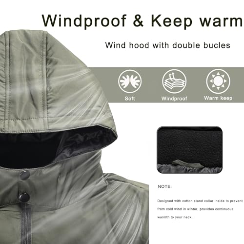 Image of Men's Hooded Puffer Jacket Down Alternative Lightweight Warm Coat Stand Collar Winter Insulated Quilted Coat