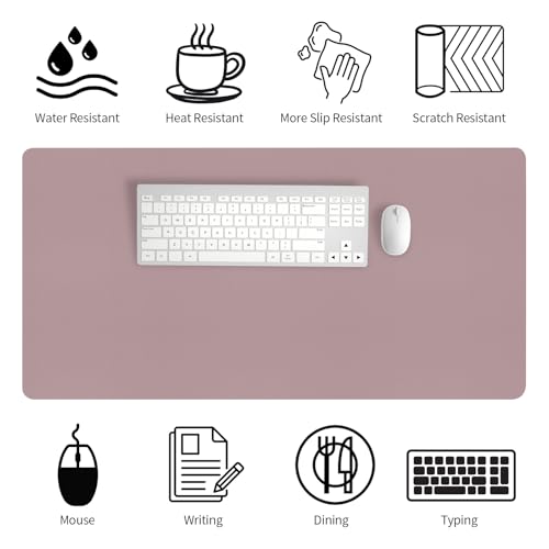Image of Bloss Leather Desk Mat, Large Mouse Pad, Non-Slip Desk Protector Mat, Leather Desk Blotter, Waterproof Desk Pad for Make Up Desk /Office Home Decor, Dark Pink(31.5x15.7 Inches)