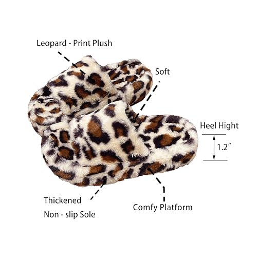 Women's Leopard Print Plush Slippers, Furry Crash - Proof Toe, Non - Slip Durable Sole, Fuzzy Platform Slides for Cozy Daily Wear4