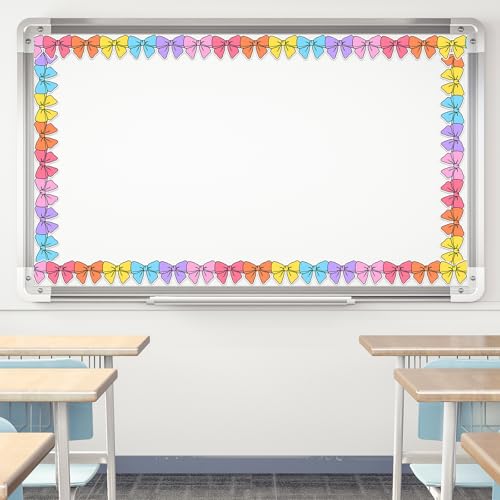 Image of Whaline 32.8ft Colorful Bow Bulletin Board Border Bright Color Bow Tie Die-Cut Border Trim for Home Office Classroom Chalkboard Decoration