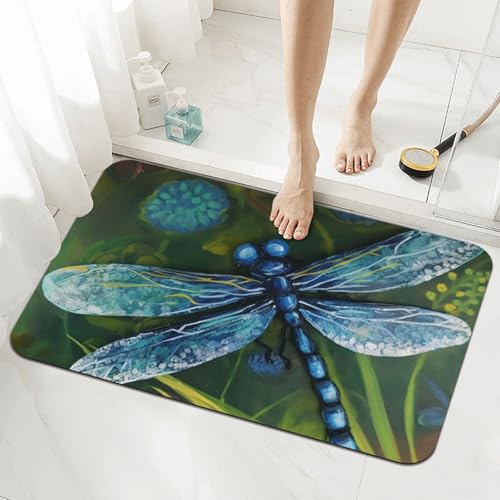 Tapis de bain en pierre peinte à la main au design libellule