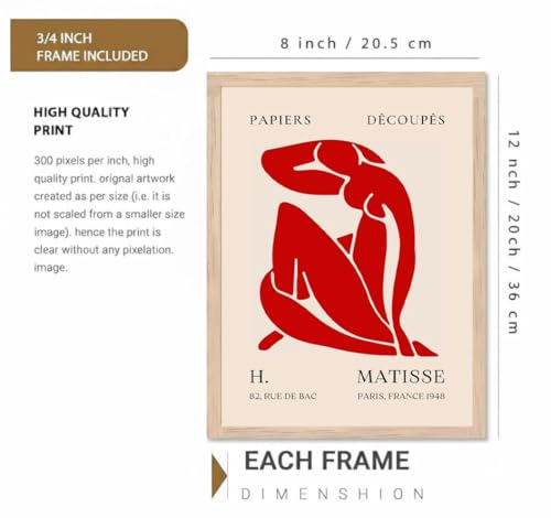 Image of BLINKART Henri Matis Aesthetic Modern Art Walls With Frame | Natural Wood Texture | Living Room Bedroom Office Wall Decoration | Poster Home Decor Frames Wall Bedroom | 12x8 Inches (D236)