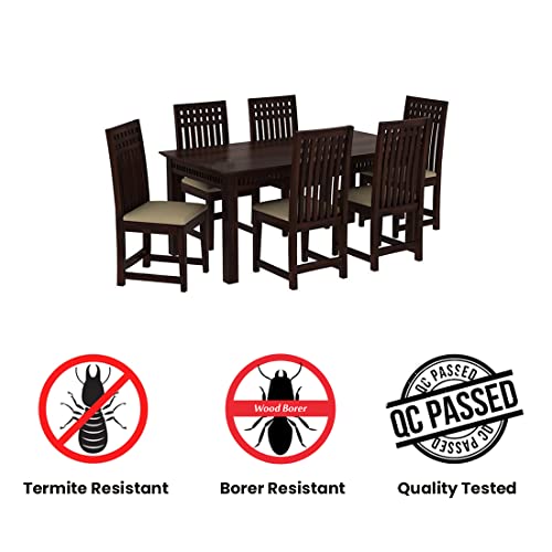 Image of Solid Sheesham Wood 6 Seater Dining Table Set with Cushioned Chairs for Dining Room | Living Room | Home & Office | Hotels Restaurant & Cafe (6 Seater, C-Walnut)
