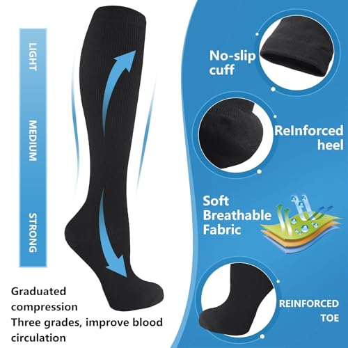 Image of cerpite Compression Socks for Women & Men 6 Pairs Knee High Compression Socks 20-30 mmhg Best for Running,Nurse,Travel