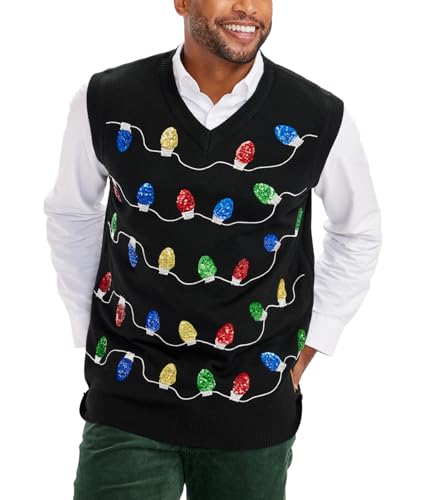 Tipsy Elves Men's Ugly Christmas Sweater Vests - Funny and Tacky Embellished Christmas Sweaters for Men