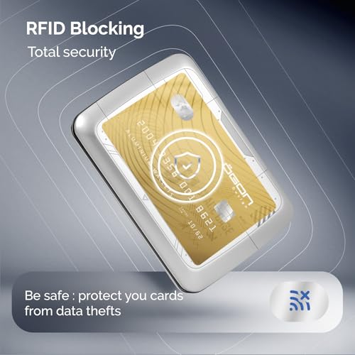 Image of OGON -DESIGNS- Aluminum Card Holder Wallet, RFID Protection. Model : OSLO | Durable & secure metal clasp. One-hand opening with instant card access. Holds up to 10 cards & bills.