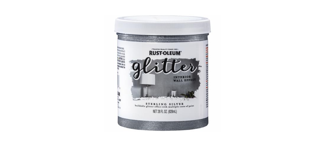 Rust-Oleum 360219 Glitter Interior Wall Paint, 28 Fl Oz (Pack of 1), Sterling Silver