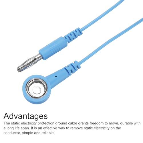 Image of MECCANIXITY ESD Grounding Cable Cord 250cm /98 Inch Long,Anti-Static Ground Wire Cable Lantern Tip + Buckle for Eliminate Conductor Electrostatic,Pack of 1(Blue)