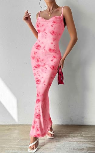 Image of PRETTYGARDEN Women's 2026 Summer Floral Spaghetti Strap Maxi Dress Stretch Sexy Bodycon Dress Backless Slip Long Dresses