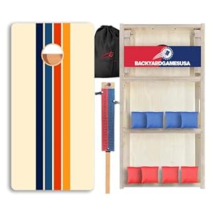 BackYardGamesUSA Pro Cornhole Boards Set | Made in USA | 3/4 Baltic Birch | No Bounce | Triple Thick Legs | Two Brace & Handles, Tournament 2×4 Regulation Set with Score Tower & Cornhole Bags