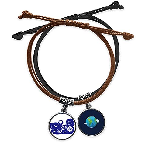 Pulsera Año de Perro del zodiaco chino en cuero marrón trenzado para hombre y mujer