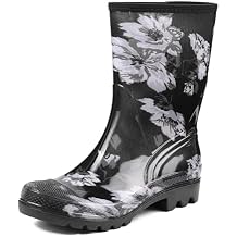 DKSUKO Womens Wide Calf Waterproof Rain Boots Seamless PVC Garden Boots with Anti-Slip Sole for Muddy Yards, Rainy Day, Gardening & Outdoor Work