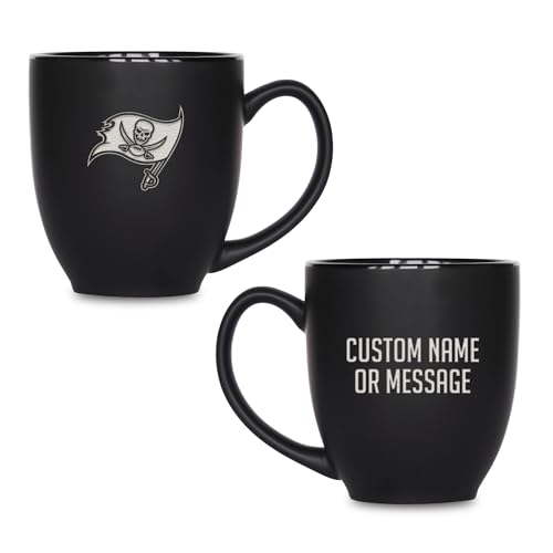 Image of Rico Industries NFL Football 15oz Personalized Laser Engraved Matte Black Ceramic Bistro Mug - For Hot or Cold Drinks