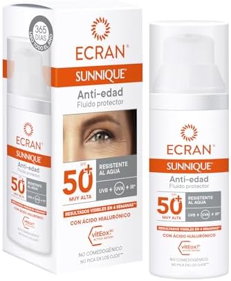 Ecran Sunnique - Fluido Facial Solar Anti-edad FPS 50+, con Ácido...
