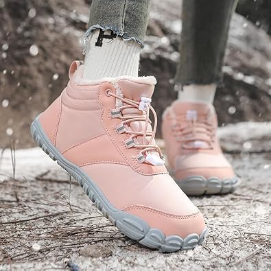 Image of Winter Footwear Barefoot Shoes Women Men Zero Drop Barefoot Hiking Boots Slip On Warm Waterproof Snow Boot Minimalist Wide Toe Ankle Booties Five Finger Hike Shoes Outdoor