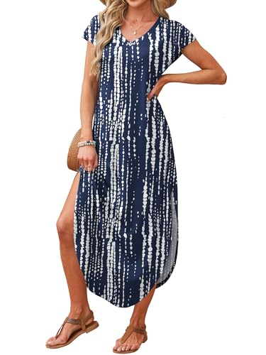 Image of RUMIA Summer Maxi Dresses for Women Cap Sleeve Long Sundress with Pockets