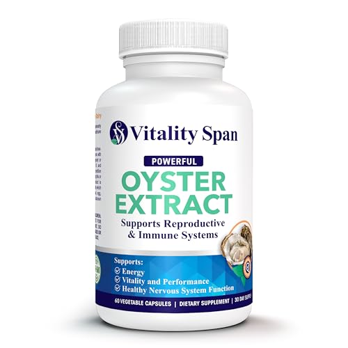 Vitality Span Oyster Extract - Pure Highly Concentrated Supplement for Men & Women Supports Energy & Immune Boost; Zinc Taurine Amino Acids and Vitamins 500 mg 60 Veg Capsules Made in USA