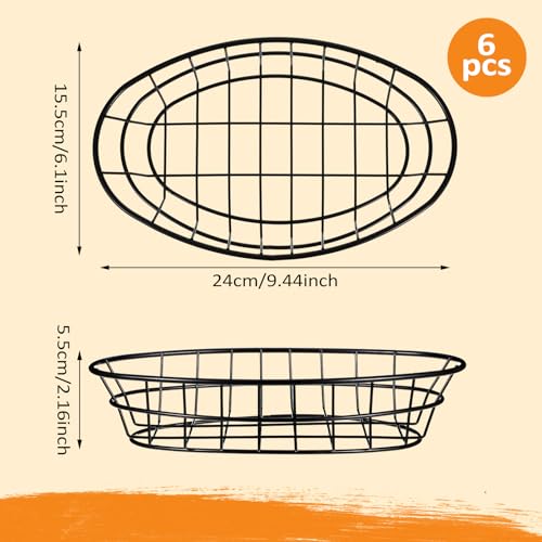 Ubamdom 6 Pcs Wire Bread Basket Bulk 9.44 x 6.1 x 2.16 Inch Oval Metal Dinner Roll Baskets for table Serving Fruit Bowl Restaurant Kitchen Fast Food (Black)