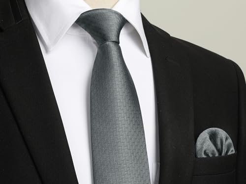 Image of HISDERN Ties for Men Solid Houndstooth Neckties Handkerchief Formal Business Tie & Pocket Square Set Wedding Party