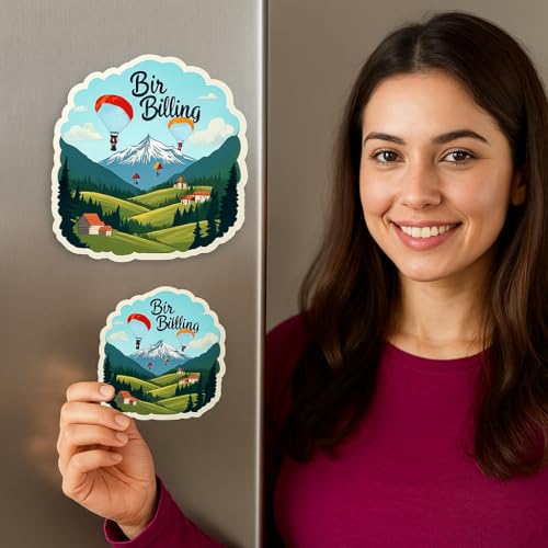 Image of Naxon Bir Billing Himachal Pradesh Theme Souvenir Wooden Refrigerator Stylish Fridge Magnet - Travel Collectible Gift | Fridge Decoration Magnet for Kitchen & Home Decor | Size 3x3 Inches | Pack of 1