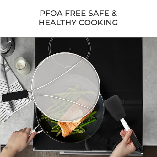 Frying Pan Nonstick - 10" Non Stick Frying Pan with Lid Splatter Screen - Lightweight Aluminum Fry Pan Skillet Includes Spatula - 2" Deep Egg Pan, PFAS-Free and PFOA Free, Dishwasher Safe, Oven Safe