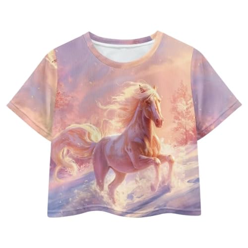 Image of Girl Crop Top Shirts for Summer Cute T Shirts Short Sleeve Tees for Kids 5-16