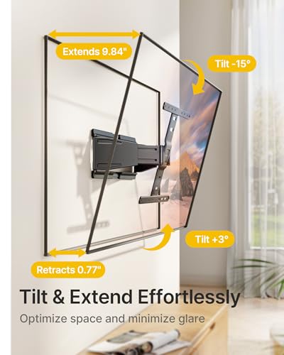 Image of monTEK 0.77 inch Ultra Slim TV Wall Mount for 37-75 Inch TVs, up to 143 lbs | Low Profile Full Motion TV Bracket, Smooth Swivel /Tilt /Level, Articulating Dual Arms, Max VESA 400x400mm, Fits 16 inch /18 inch Studs
